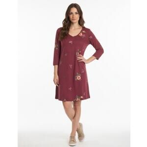 Ana & Rose Wine Multi Floral Embroidered Knee-Length Dress